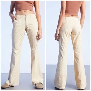 NWT NEW Pacsun Low Rise Britney Pants Flare Leg Wood Ash Beige Pale Yellow 25